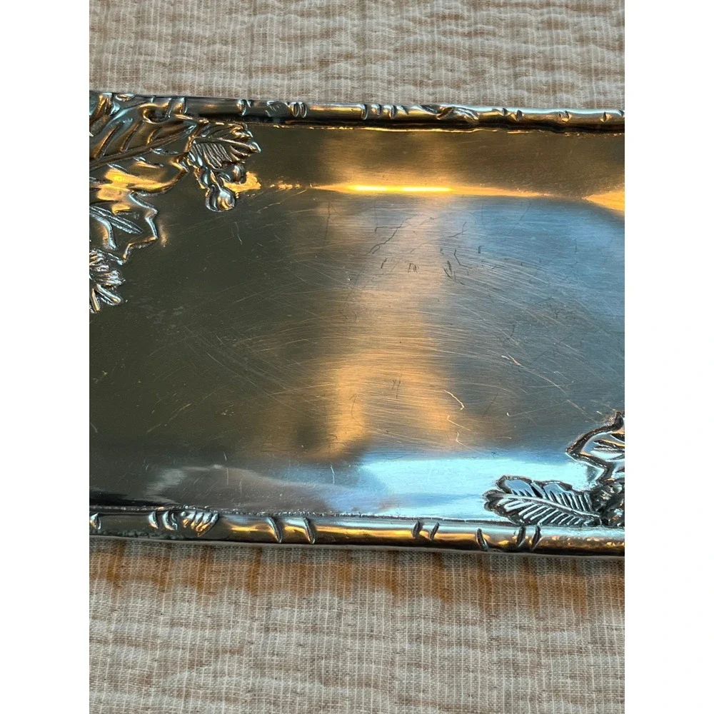 Arthur Court 2007 Aluminum Pinecone Oak Leaf Rectangular Serving Tray 11.5 Inch
